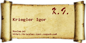 Kriegler Igor névjegykártya